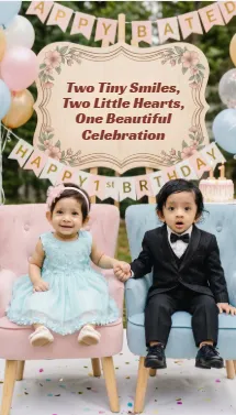 Twins First Birthday Invitation | 3D Animated Boy Girl Twin Pastel Cloud Balloon Theme | DBI-03