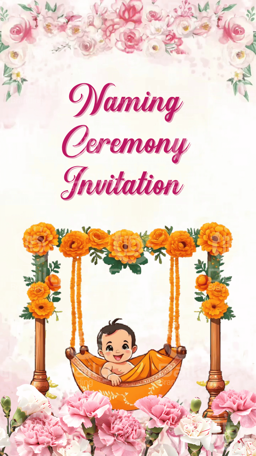 Floral Cradle & Smiling Baby Naming Ceremony Invitation Video | DBI- 4