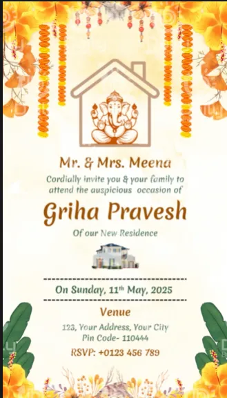 Griha Pravesh Invitation Video | Floral Marigold Housewarming Theme | DBI 04 Alternate