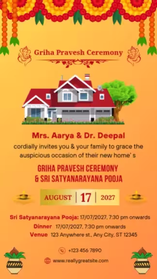 Griha Pravesh Invitation Video | Orange Marigold Festive Theme | DBI 05 Alternate